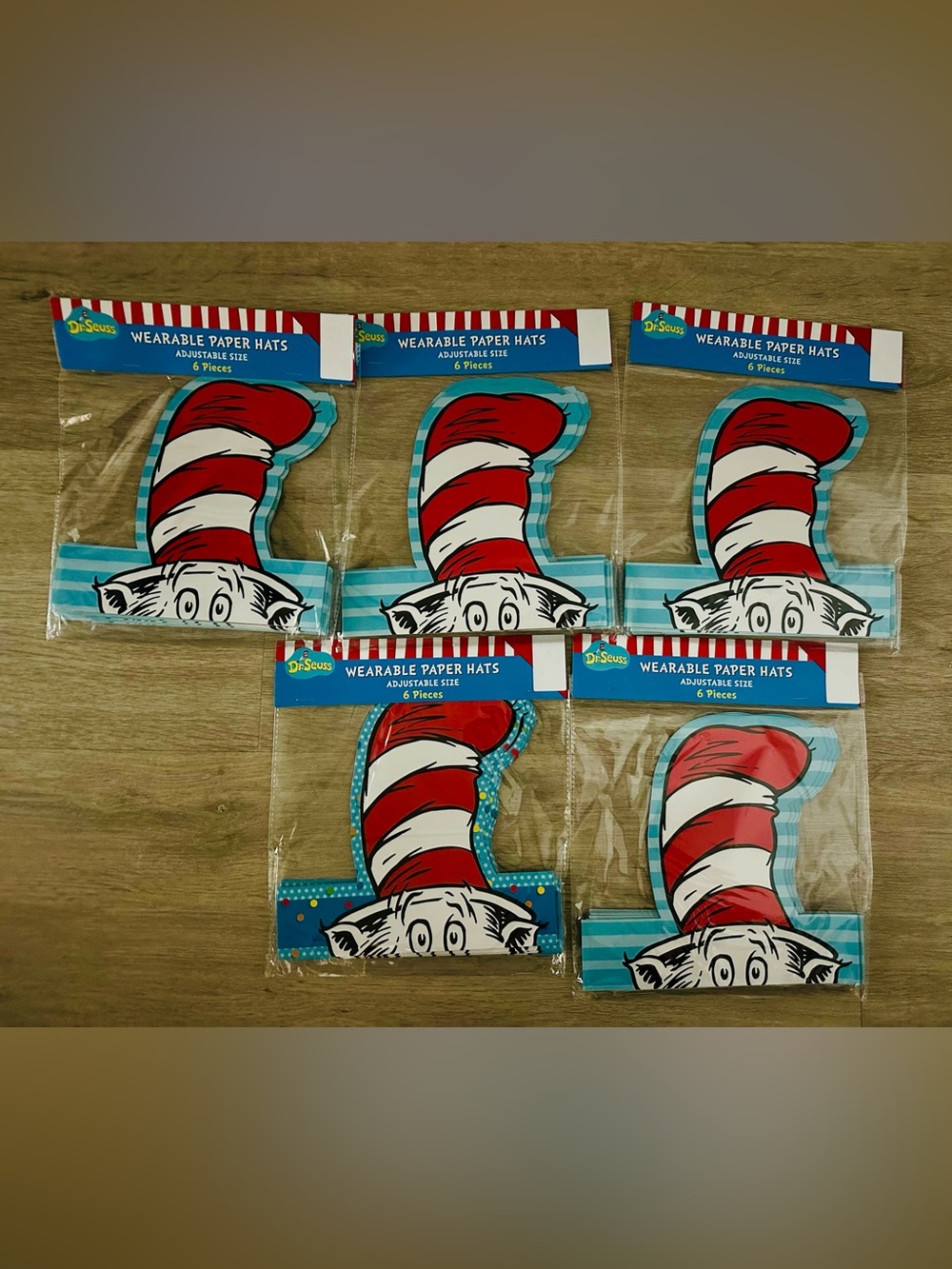 30 Dr. Seuss "The Cat in the Hat" Wearable Paper Hats - 5 packs of 6